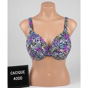 Cacique 40DD Bra Blue Purple Floral Full Coverage Underwire Support
